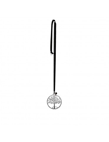 Colgante Largo Arbol De La Vida Dorado Mate Con Cordones De Ante Tonos Marrones